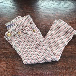 Peek rainbow-stripe dungarees! Size XL (18-24m).